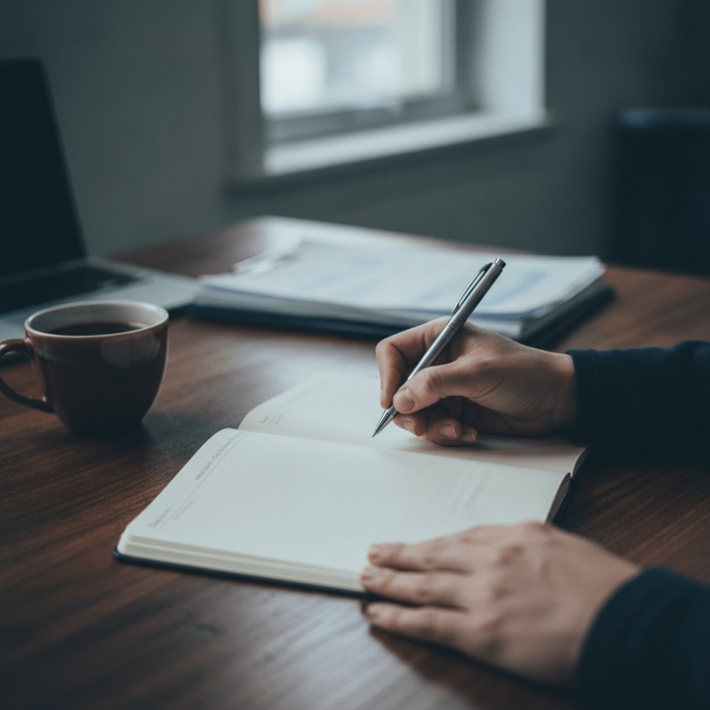 Prise de notes lors d'un entretien CEP pour indépendant avec conseiller en évolution professionnelle